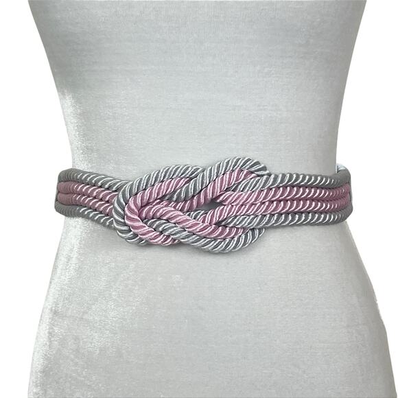 Vintage 80s 90s Knotted Rope Belt With Ribbon Tie Back Pink Gray - Picture 1 of 4